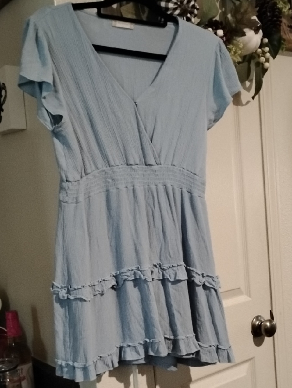 Altar'd State Light Blue Ruffled V-Neck Tunic